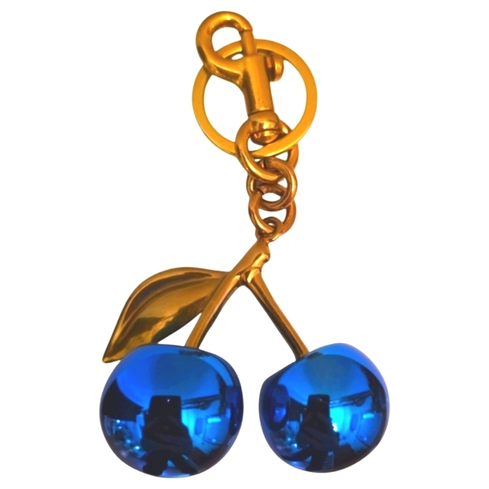 Royal Blue Chrome Metallic Cherry Charm with Matte Gold Hardware